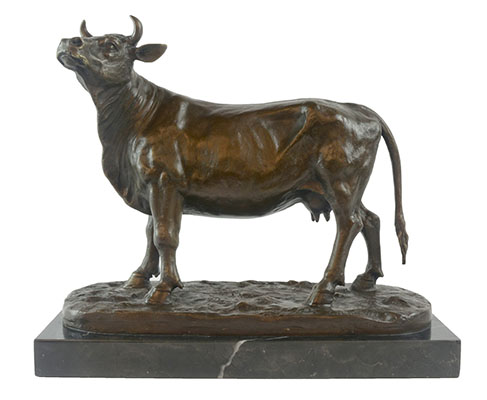 Cow Bronze Sculpture On Marble Base